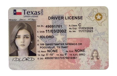 Texas Fake id front side