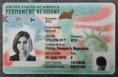 Green Card Fake id front side